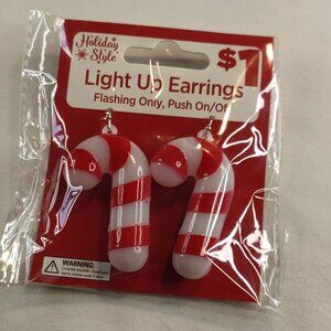 Holiday Style Light Up Earrings Candy Cane New with Tags NWT